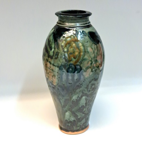 Click to view detail for #240705 Vase, Forest Green & Mauve $28